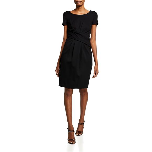 EMPORIO ARMANI Women's Cap-Sleeve Gathered Waist Milano Dress Black IT50 US14 - Picture 1 of 8